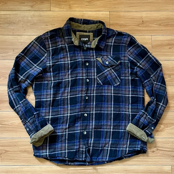 CQR Men's Long Sleeve Cotton Corduroy Flannel Shirt Casual Button-Up, Plaid, XL - Picture 1 of 3